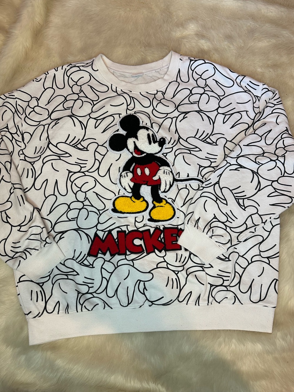 Disney Mickey Mouse All Over Print Chenille Patch Sweatshirt